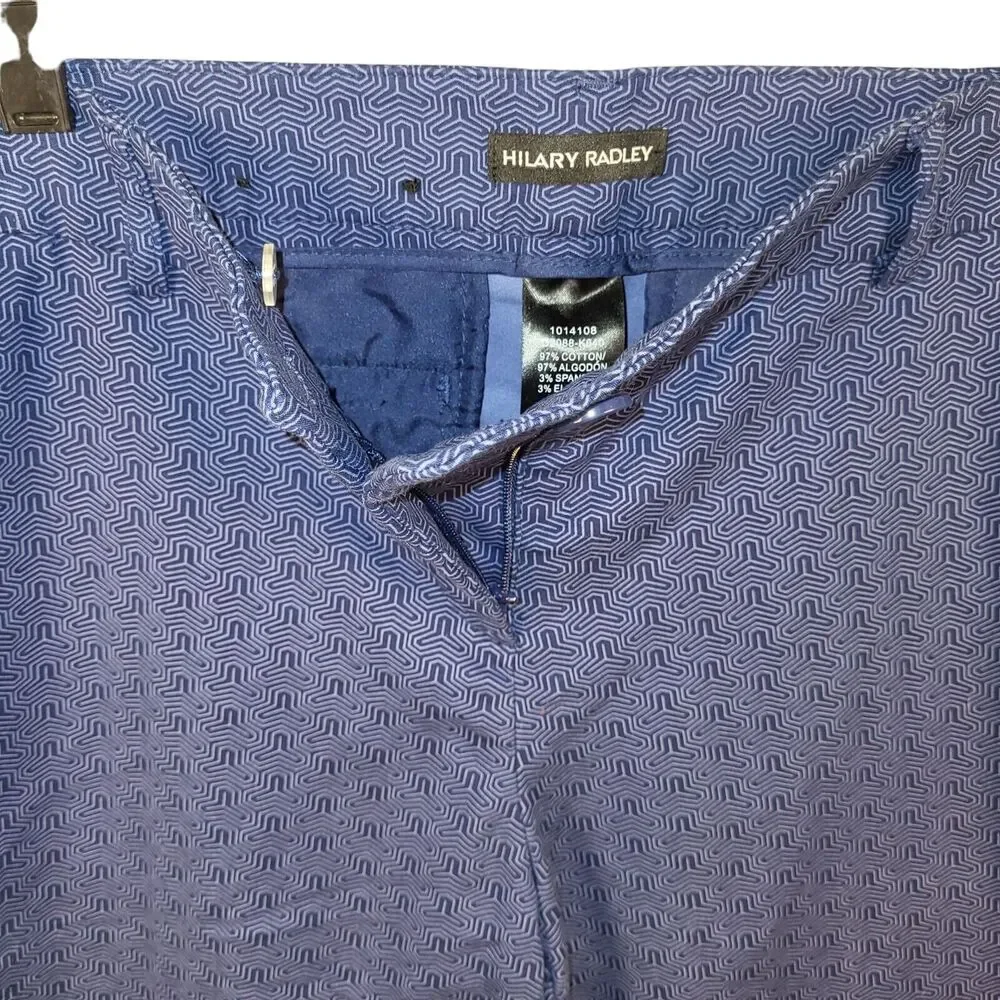 Hilary Radley Women's Size 10 Capri Crop Blue Geometric‎ Stretch High Rise